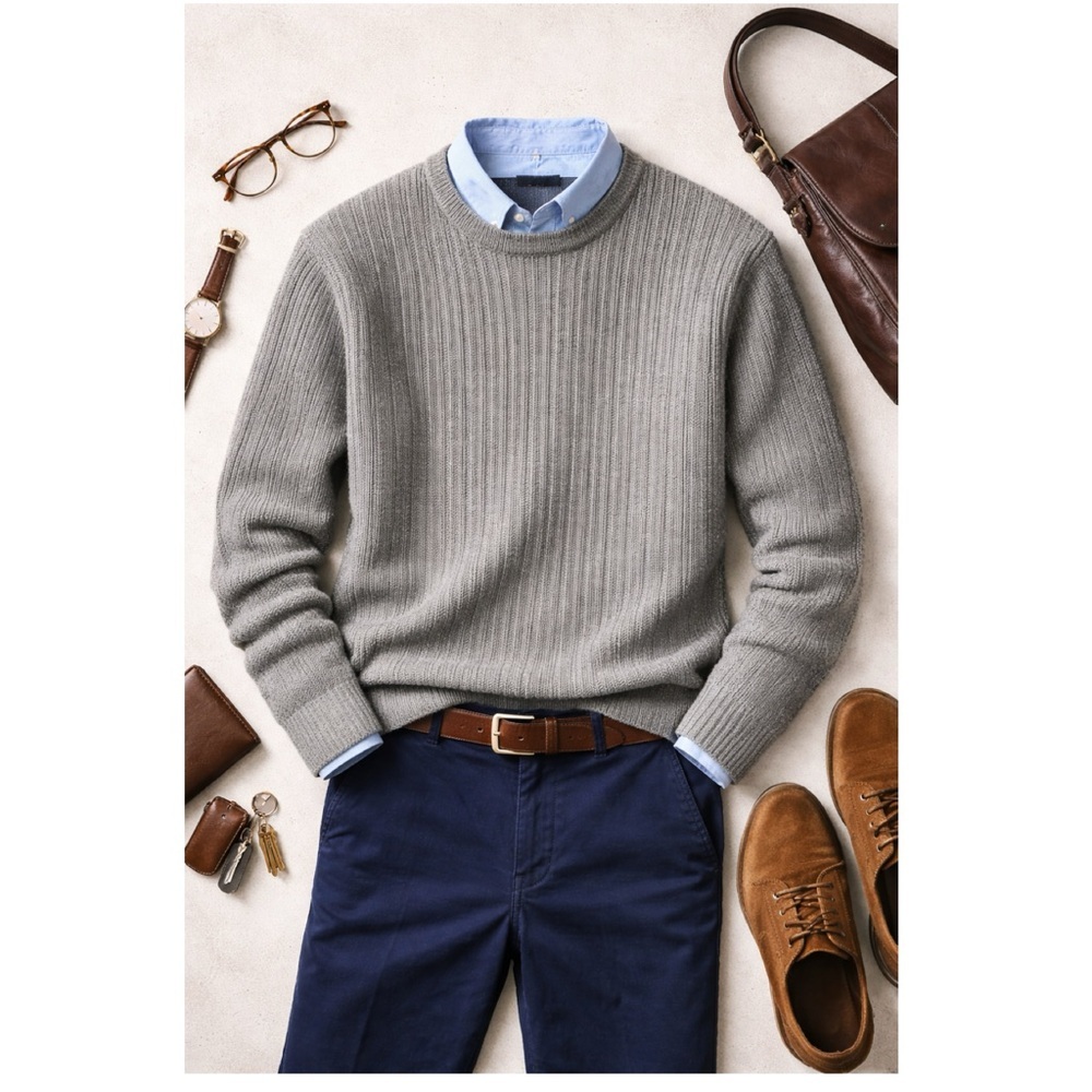 HATHAWAY SPORT $120 Brunswick Crewneck 100% Combed Cotton Gray Sweater Sz L - Picture 5 of 15